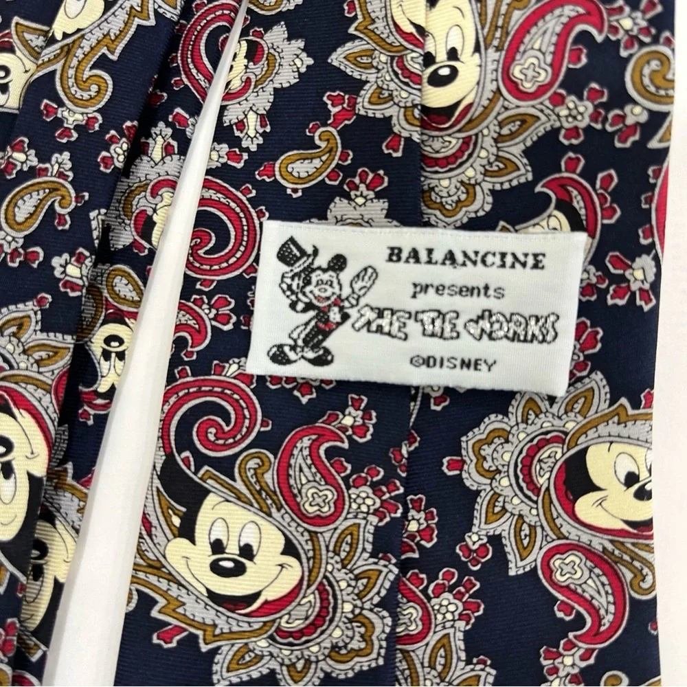 Balancine‎ Disney Mickey Mouse Tie Mens OS Navy Blue Good Paisley Silk Hand Made